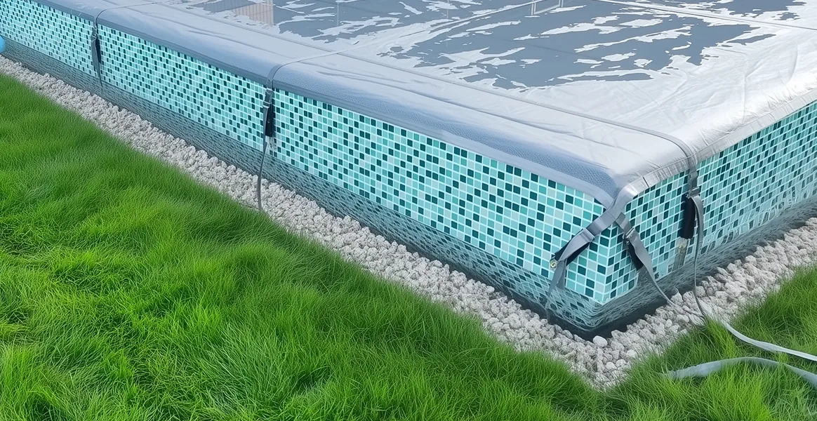 Покрывало для бассейна под снегом — защита зимой в Уфе